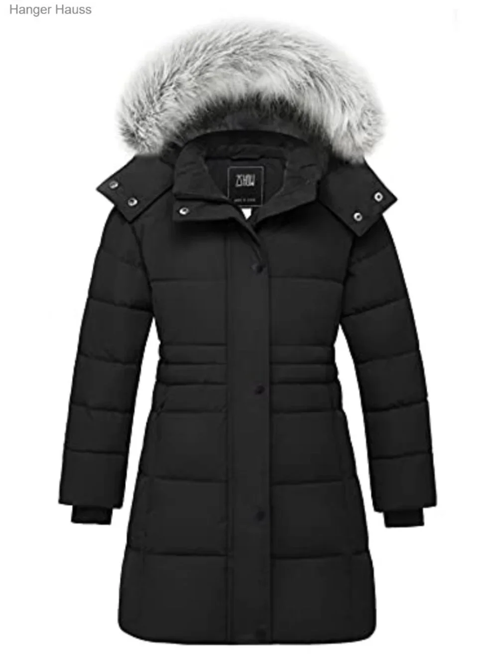 Girls Mid-Length Puffer Coat Waterproof Fleece Winter Parka Hooded